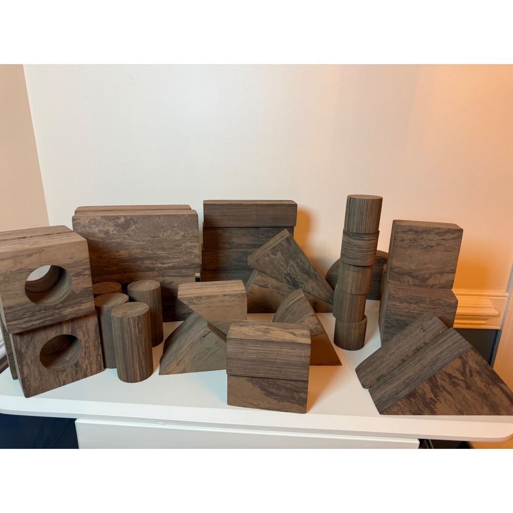 Unbranded Wooden Building Blocks Kids OS Brown Marble Grain Geometric Shapes Set